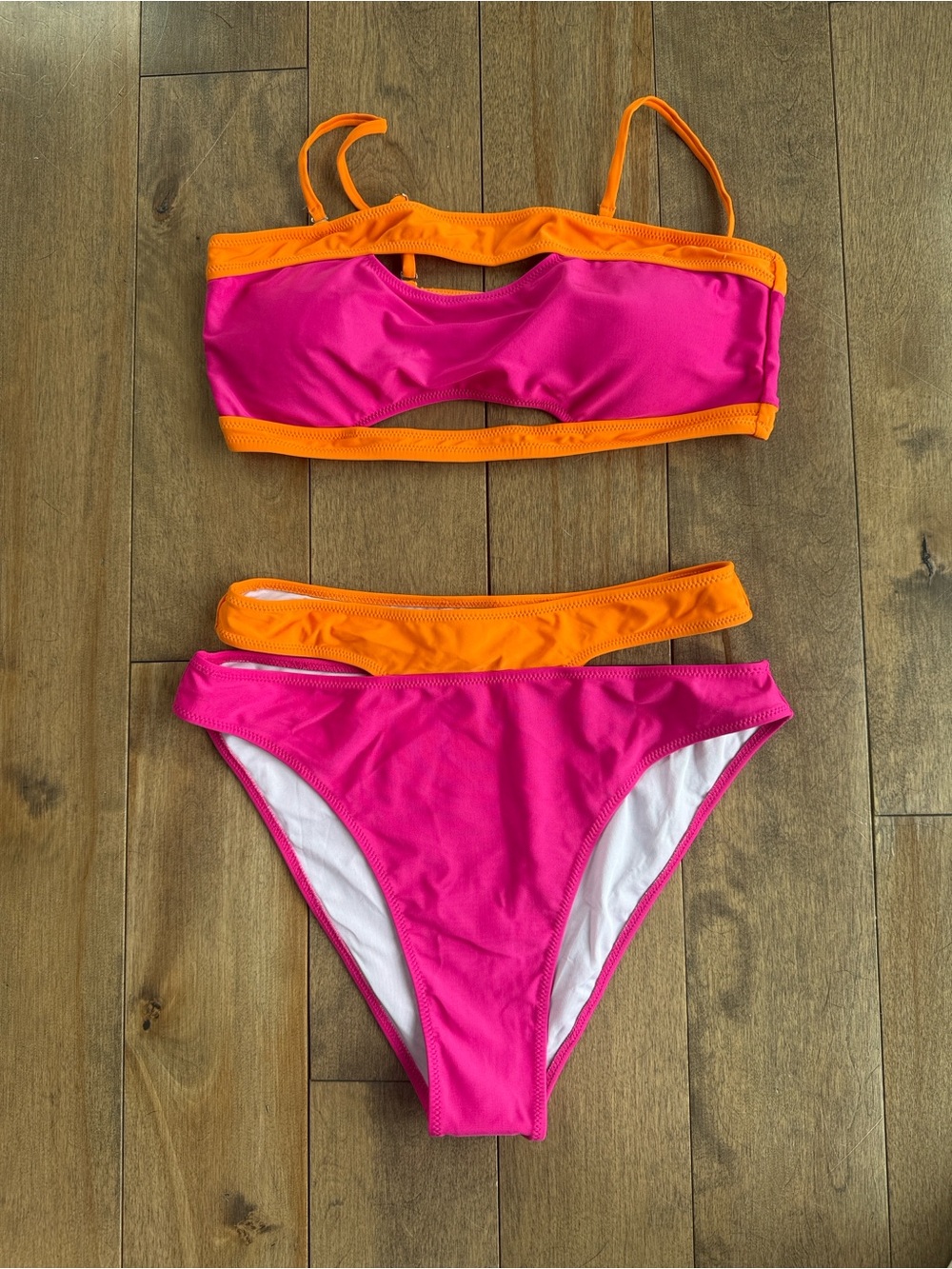 NWT XL Hilinker Hot Pink & Orange Cutout Bikini Set